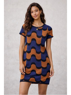 Boden Retro Wave Knit Dress Mod Geometric Shift Mini Dress US 4